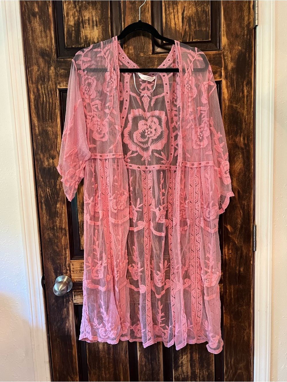 LC Lauren Conrad Pink Sheer Embroidered Lace Kimono